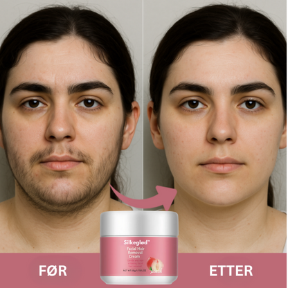 Silkeglød™ - Ansiktshårfjerningskrem | Si farvel til skygger og stubber – synlig glatt hud på bare 5 minutter!