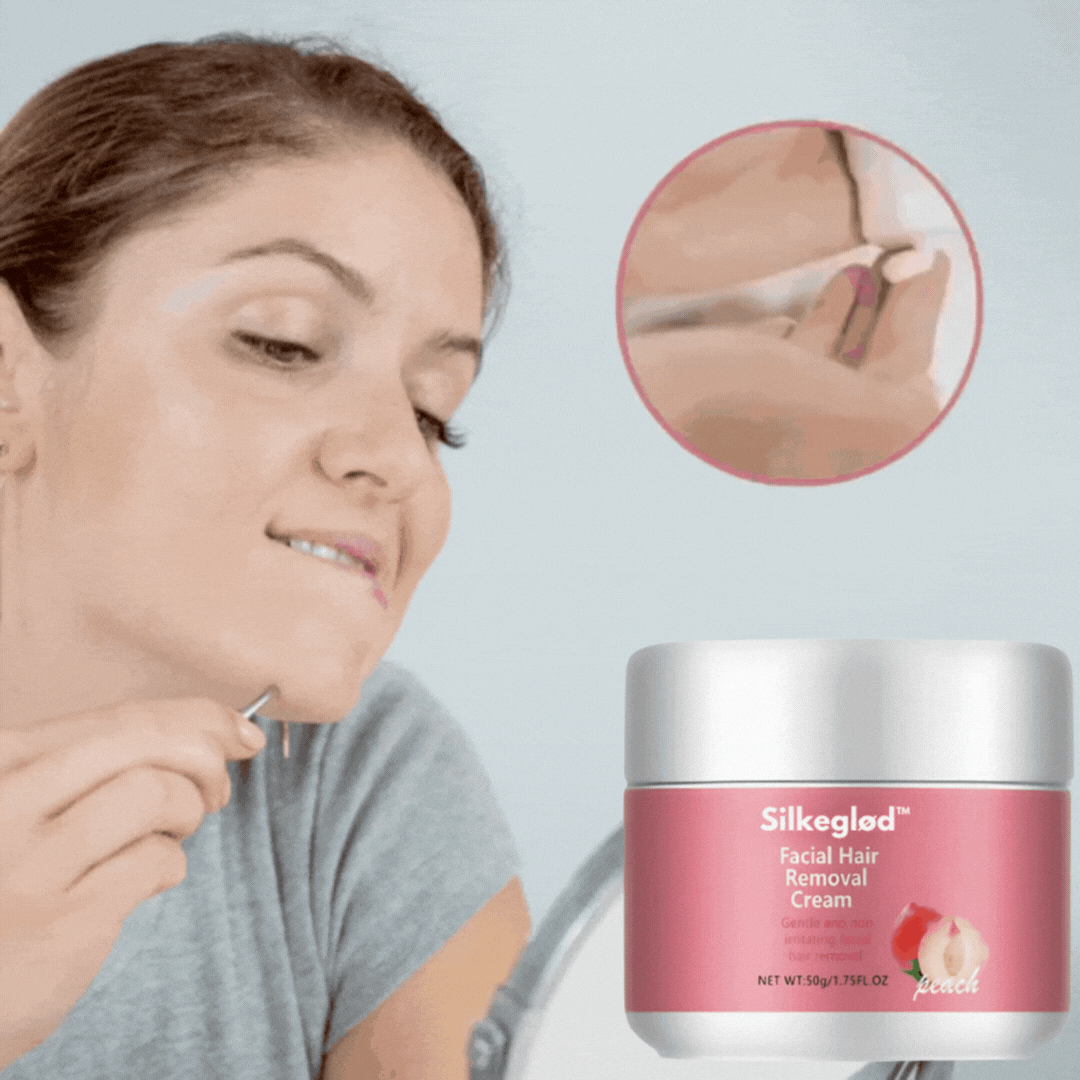 Silkeglød™ - Ansiktshårfjerningskrem | Si farvel til skygger og stubber – synlig glatt hud på bare 5 minutter!